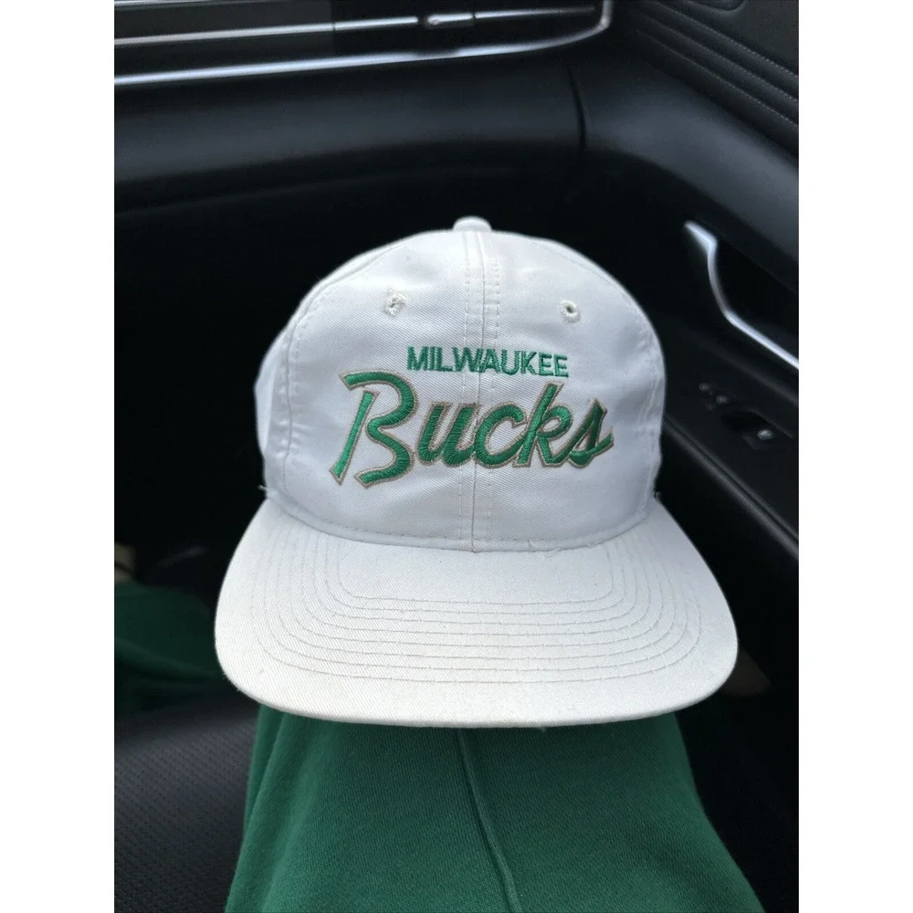 Vintage‎ Milwaukee Bucks Sports Specialties NBA Basketball White Hat Script RARE